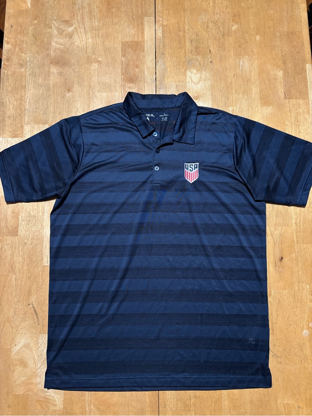 Men’s Antigua USMNT Navy Compass Polo Shirt U.S. Soccer Stripes Large